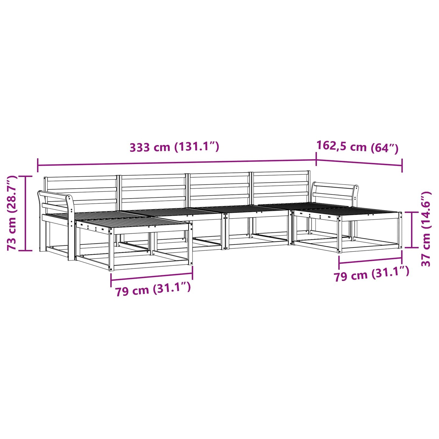 Utendørs sofa-sett 6 pcs Naturlig Solid akasietre vidaXL