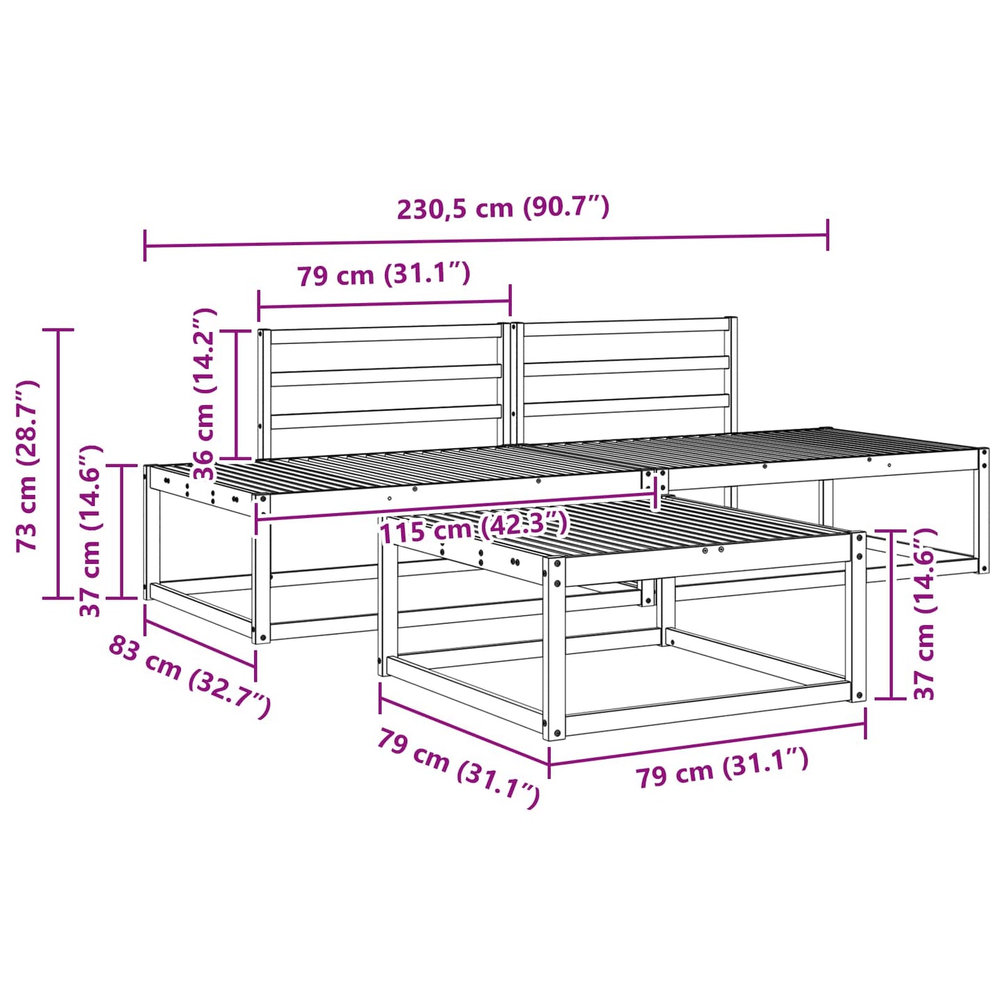 Utendørs sofa-sett Naturlig Solid akasietre