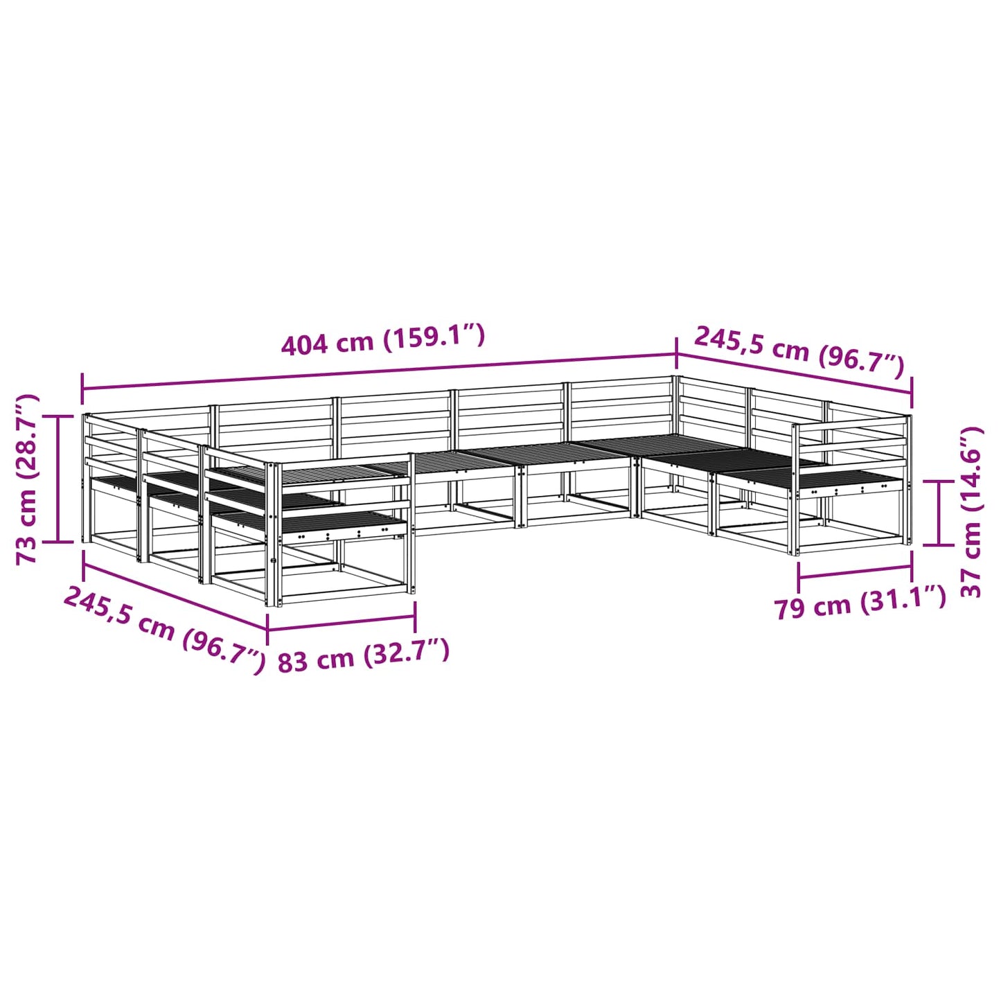 Utendørs sofa-sett 9 pcs Naturlig Solid akasietre