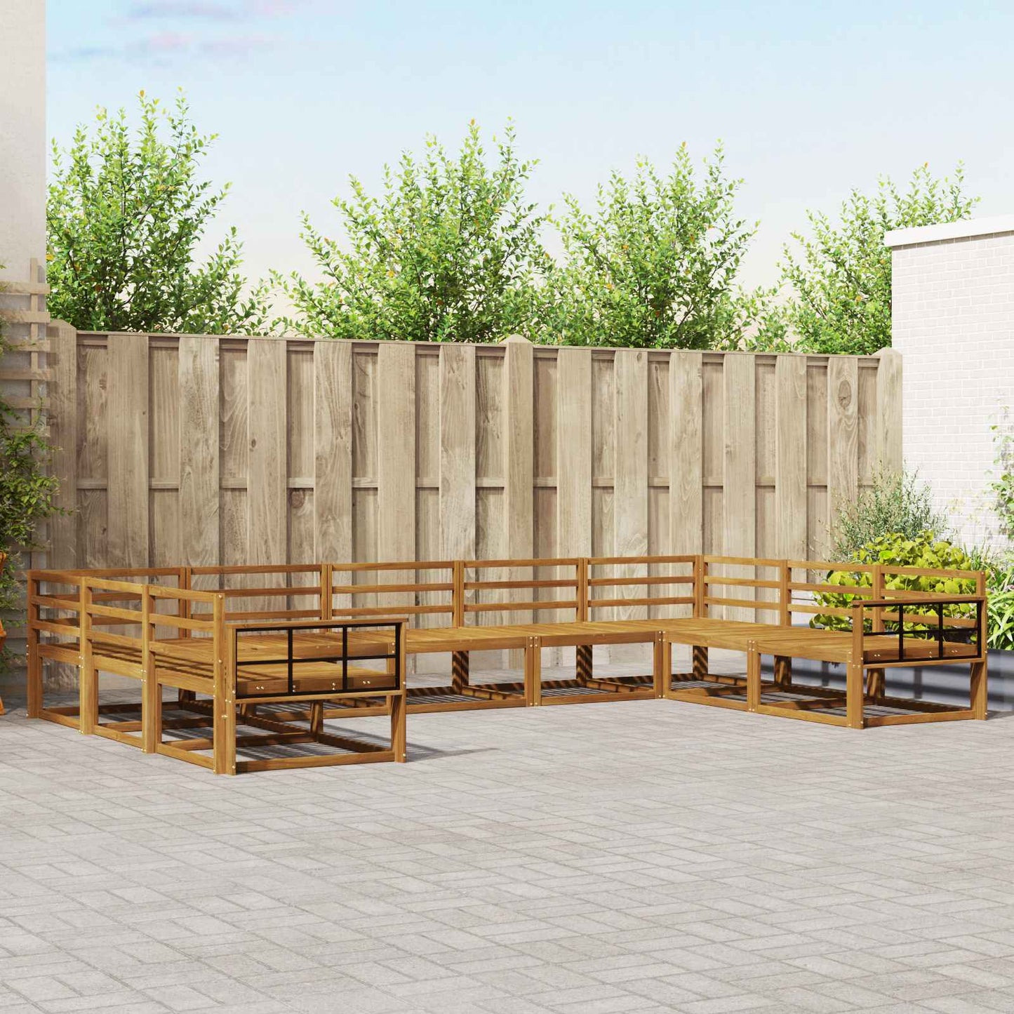 Utendørs sofa-sett 9 pcs Naturlig Solid akasietre