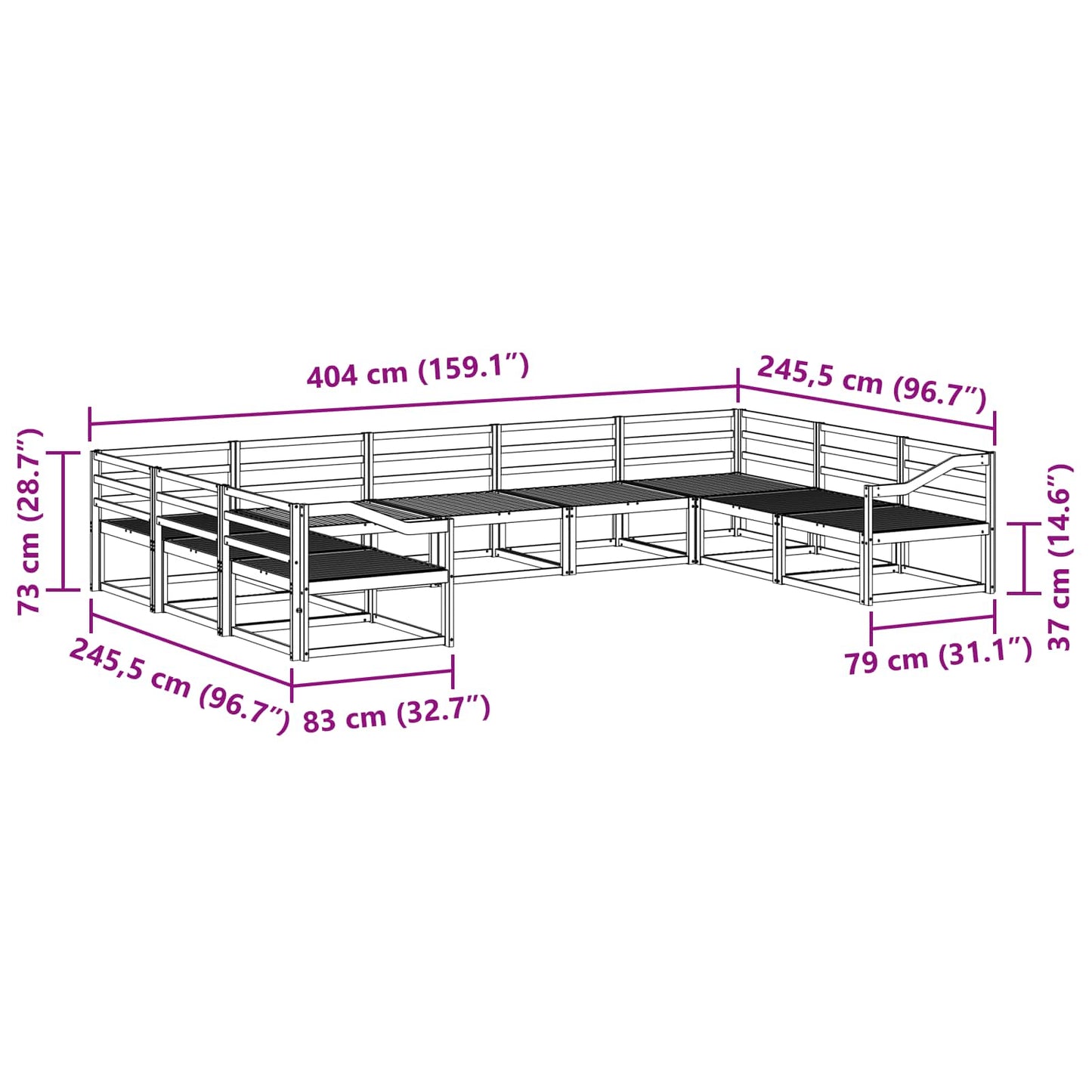 Utendørs sofa-sett 9 pcs Naturlig Solid akasietre