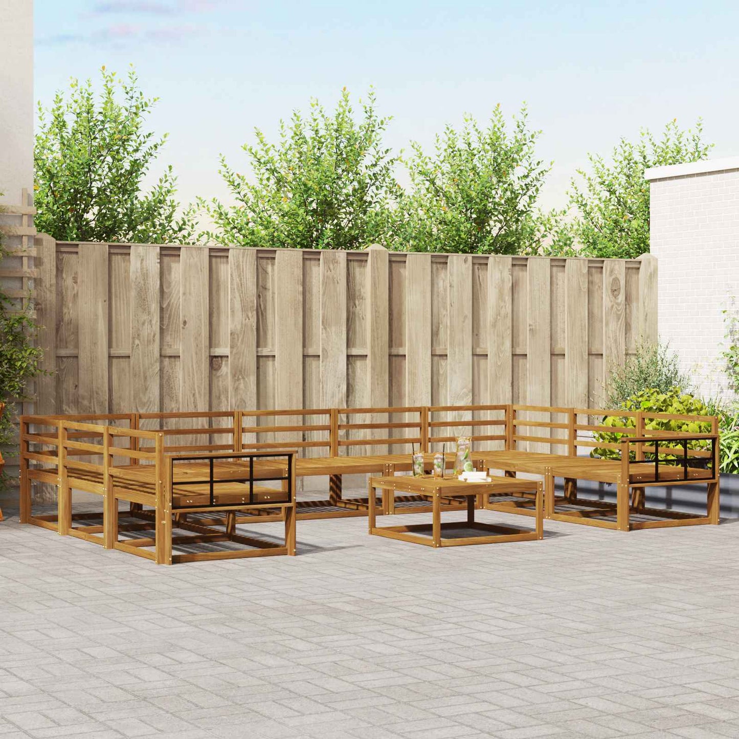 Utendørs sofa-sett 10 pcs Naturlig Solid akasietre