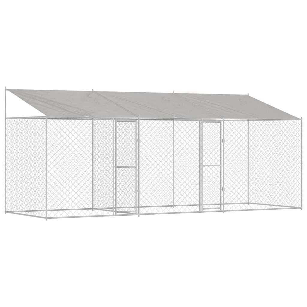 Hundebur med tak sølv 600 x 200 x 256 cm Stål og PE