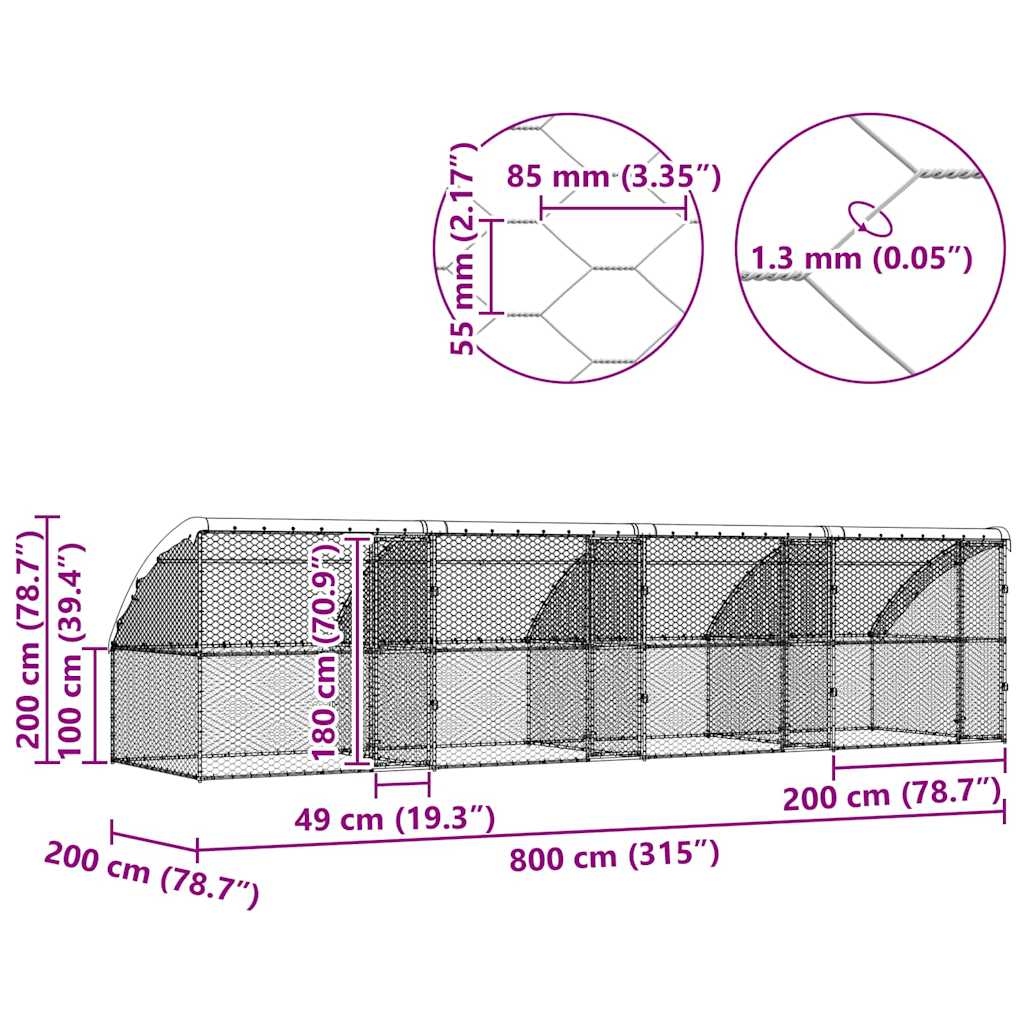 Hundebur med lagring 4 pcs sølv 8 x 2 x 2 m Galvanisert stål