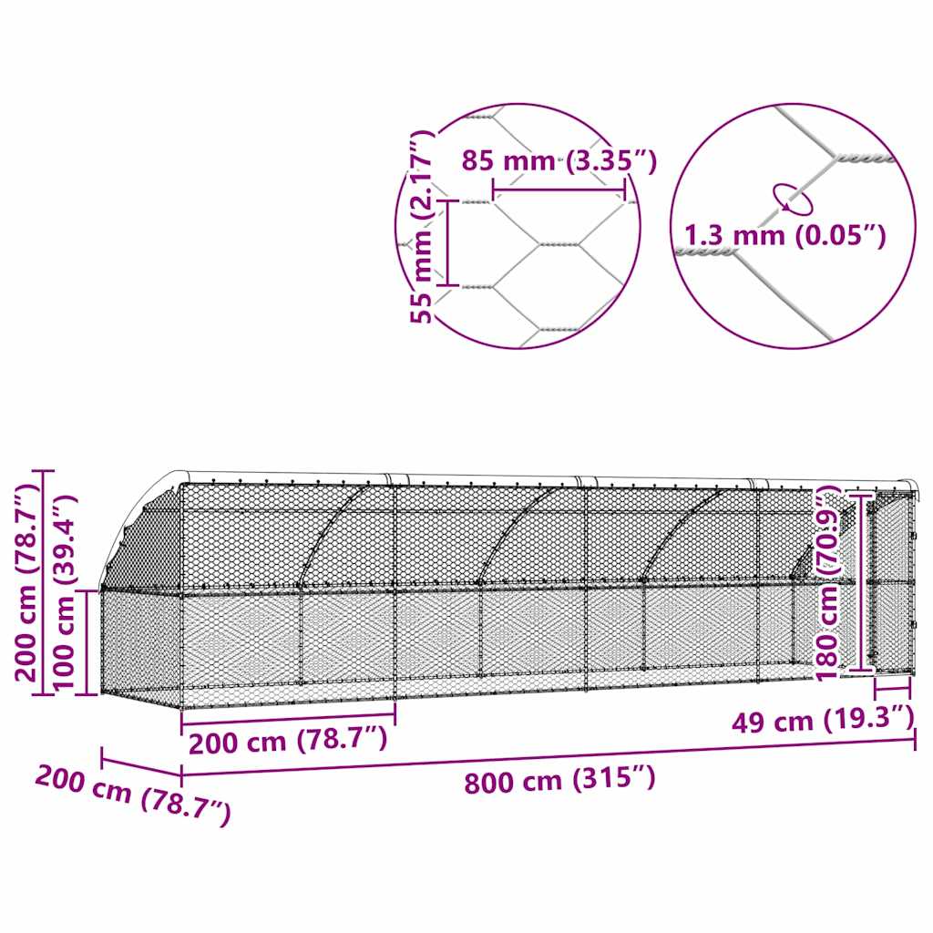 Hundebur med lagring 4 pcs sølv 8 x 2 x 2 m Galvanisert stål