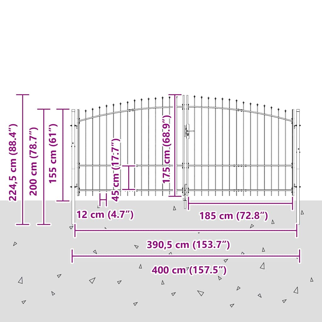 Dobbeltport med lås Woerden Grå 400 x 224,5 cm Stål