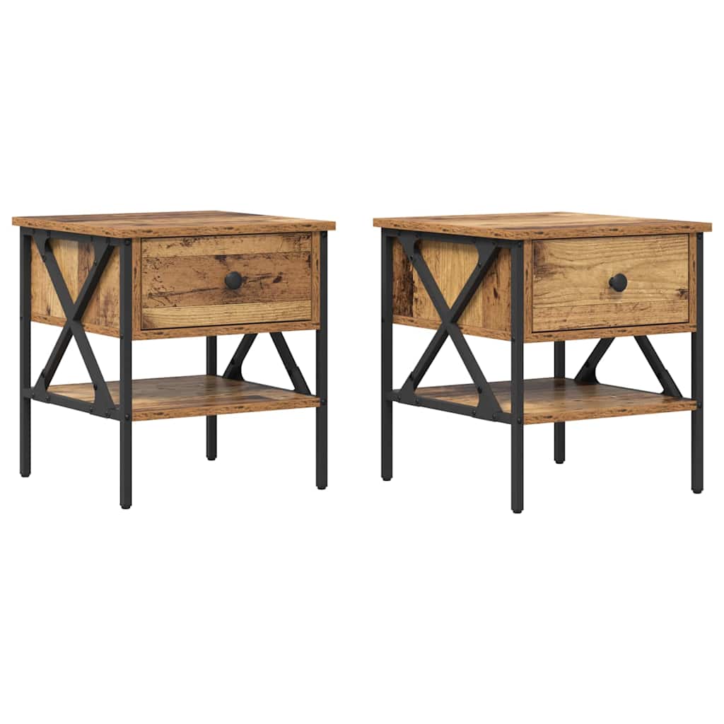 Nattbord med skuff 2 pcs Gammelt tre 40 x 42 x 45 cm