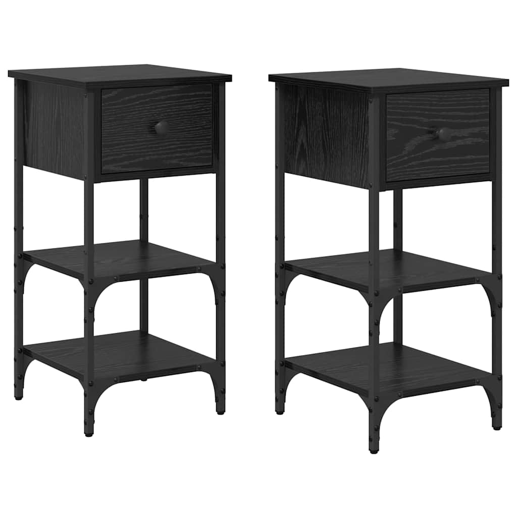 Nattbordskap 2 pcs Svart Eik 33,5 x 36 x 70 cm Konstruert tre