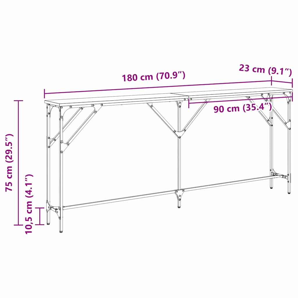 Konsollbord Gamle tre 180 x 23 x 75 cm Ingeniørtre og metall