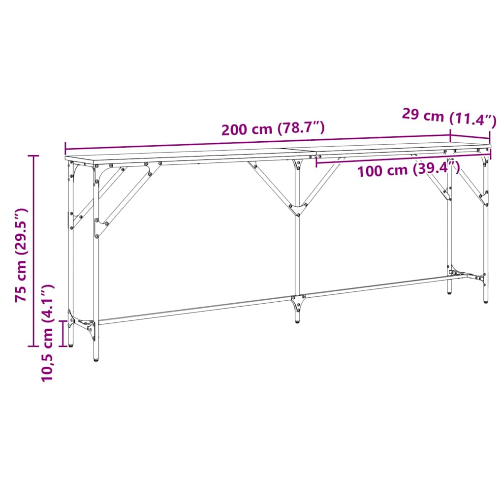 Konsollbord Svart eik 200 x 29 x 75 cm Ingeniørtre og metall