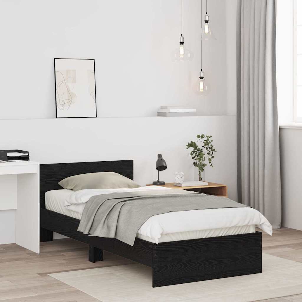 Sengestamme med hodegjerde Svart Eik 90 x 190 cm Konstruert tre