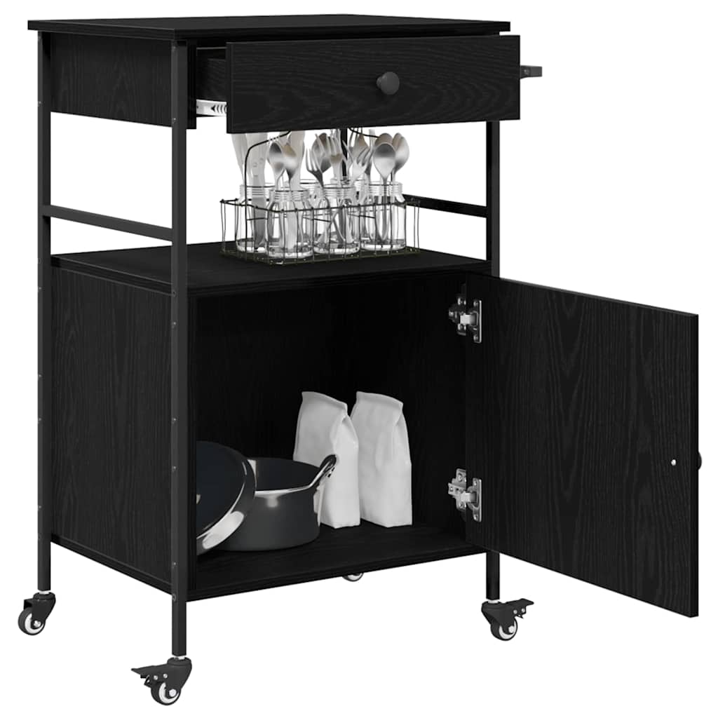 Kjøkkenvogn Svart Eik 56 x 43 x 89,5 cm Konstruert tre