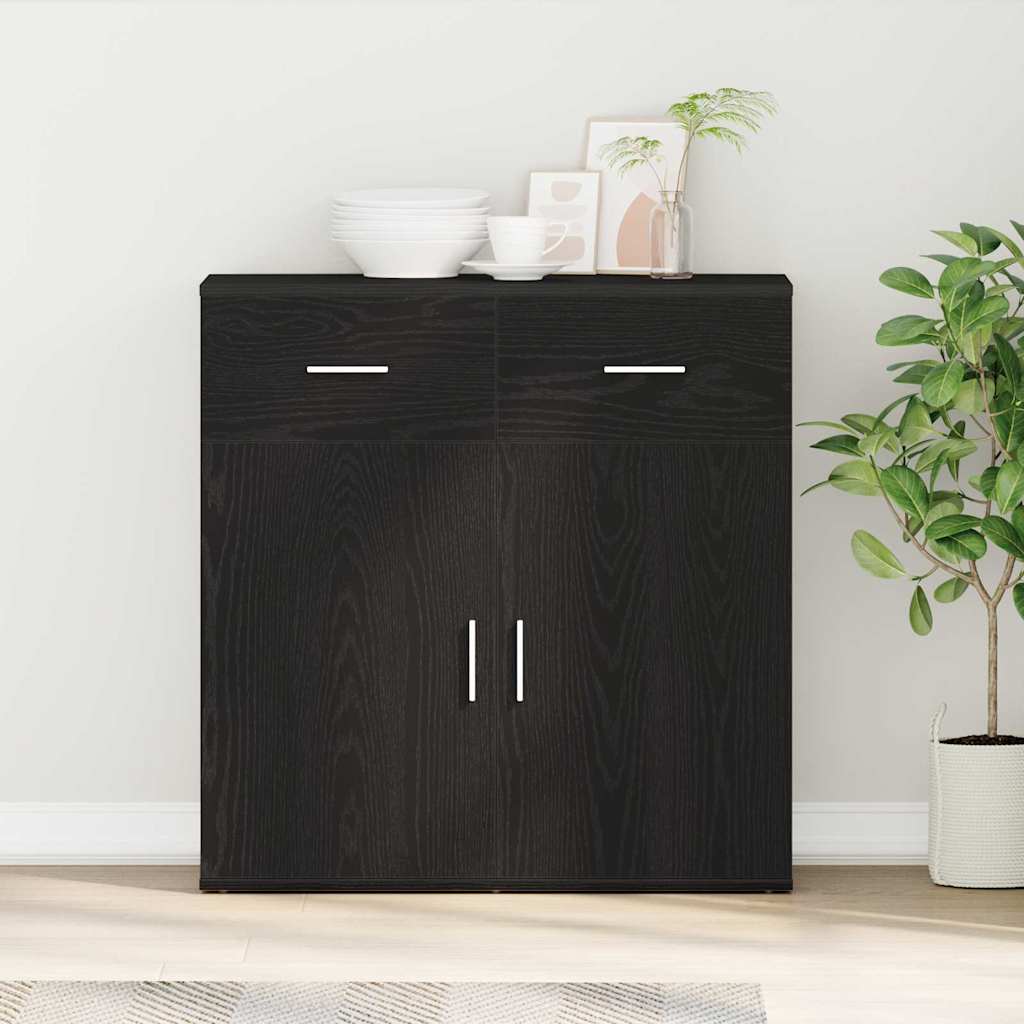 Serviesskap med skuff Svart Eik 78 x 38 x 80 cm Konstruert tre