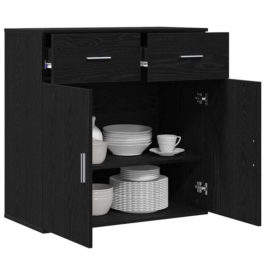 Serviesskap med skuff Svart Eik 78 x 38 x 80 cm Konstruert tre