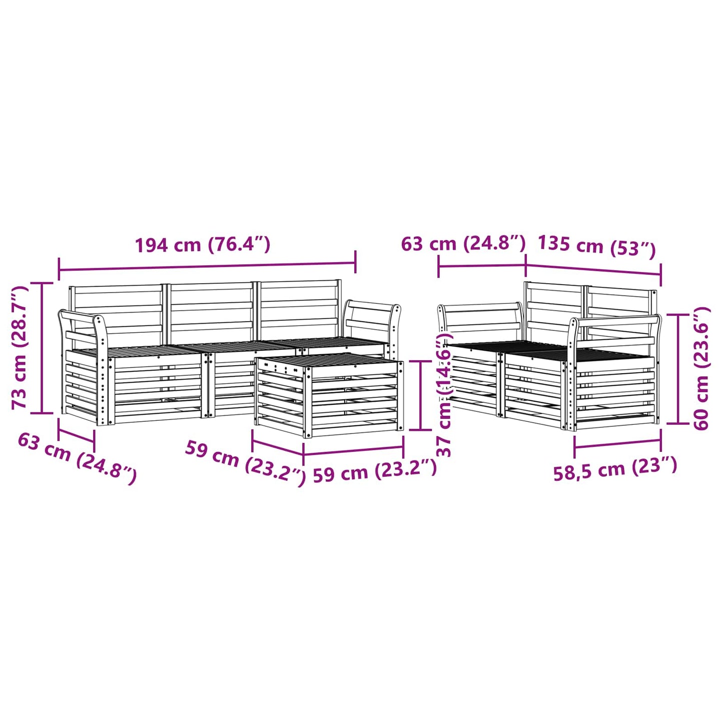 Sofasett 6 pcs Naturlig Solid akasietre