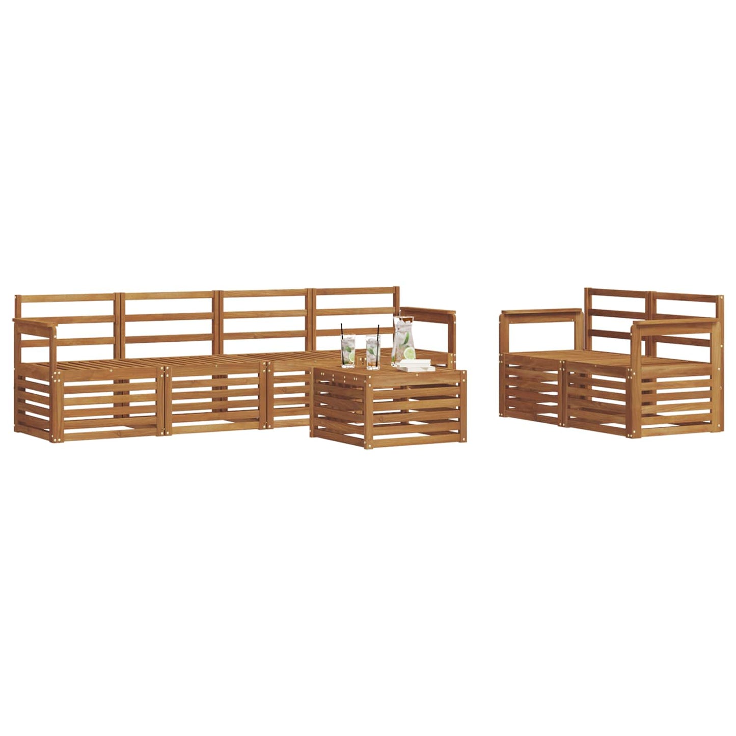 Utendørs sofa-sett 7 pcs Naturlig Solid akasietre