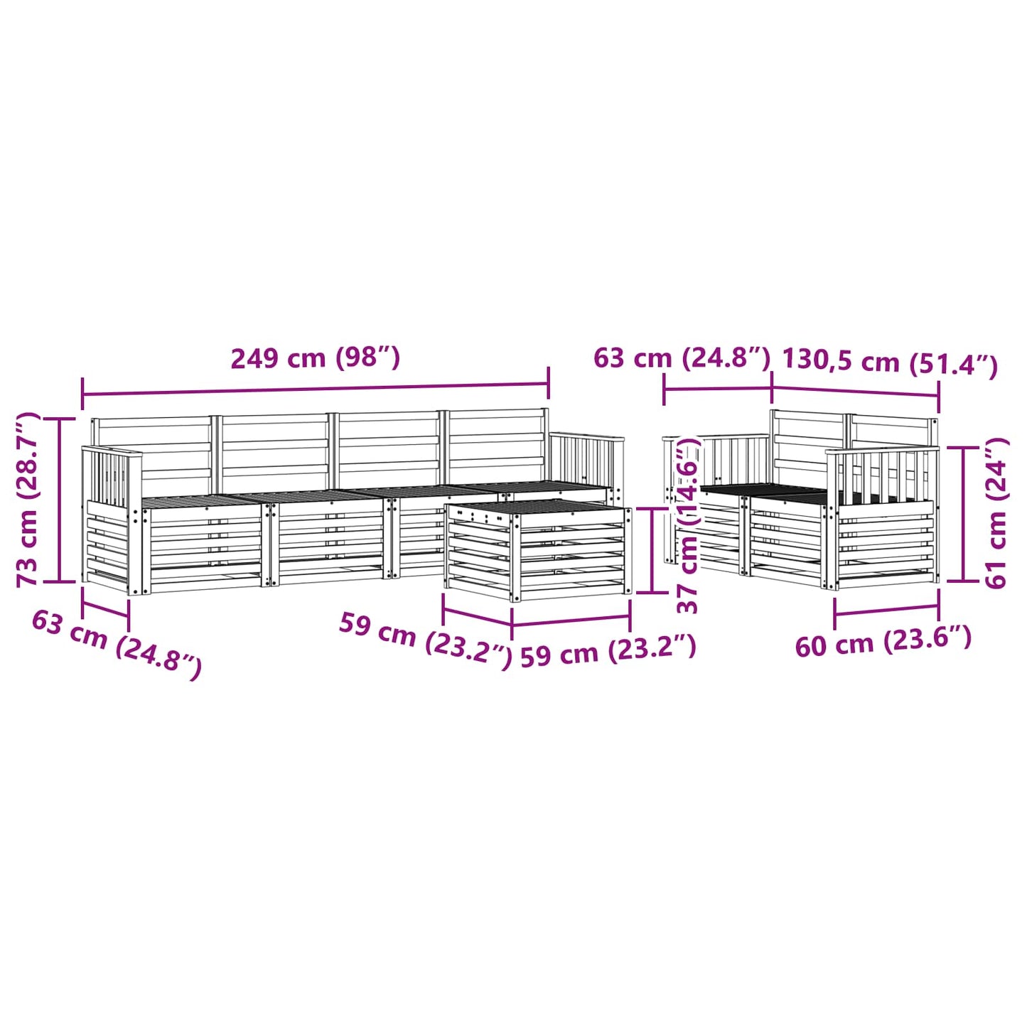 Utendørs sofa-sett 7 pcs Naturlig Solid akasietre