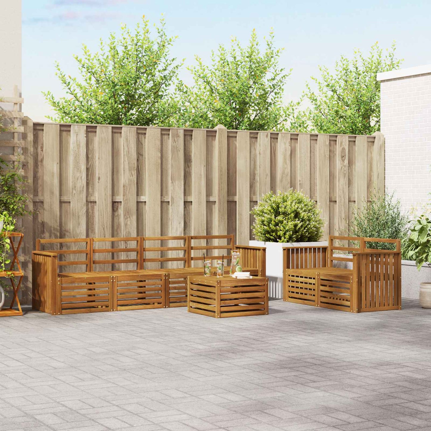 Utendørs sofa-sett 7 pcs Naturlig Solid akasietre
