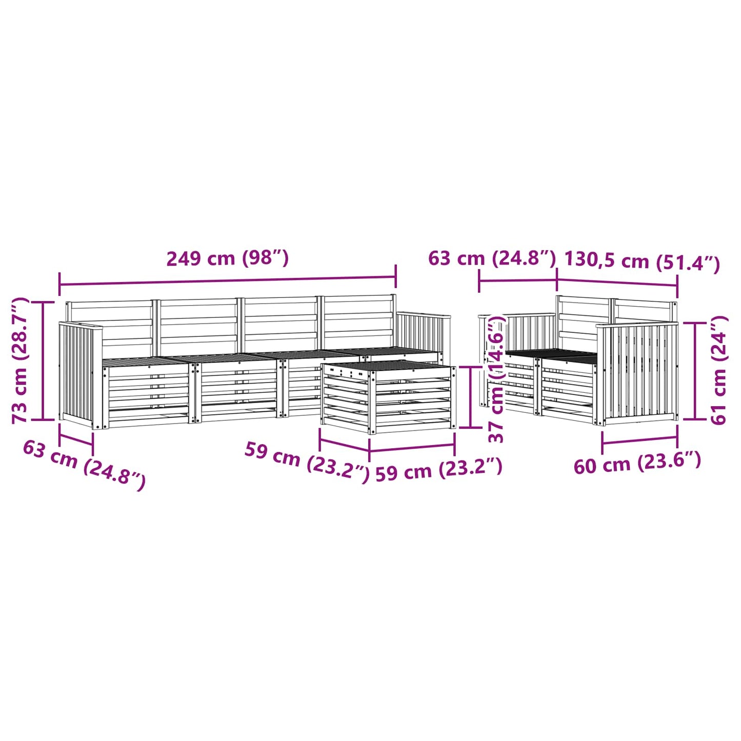Utendørs sofa-sett 7 pcs Naturlig Solid akasietre