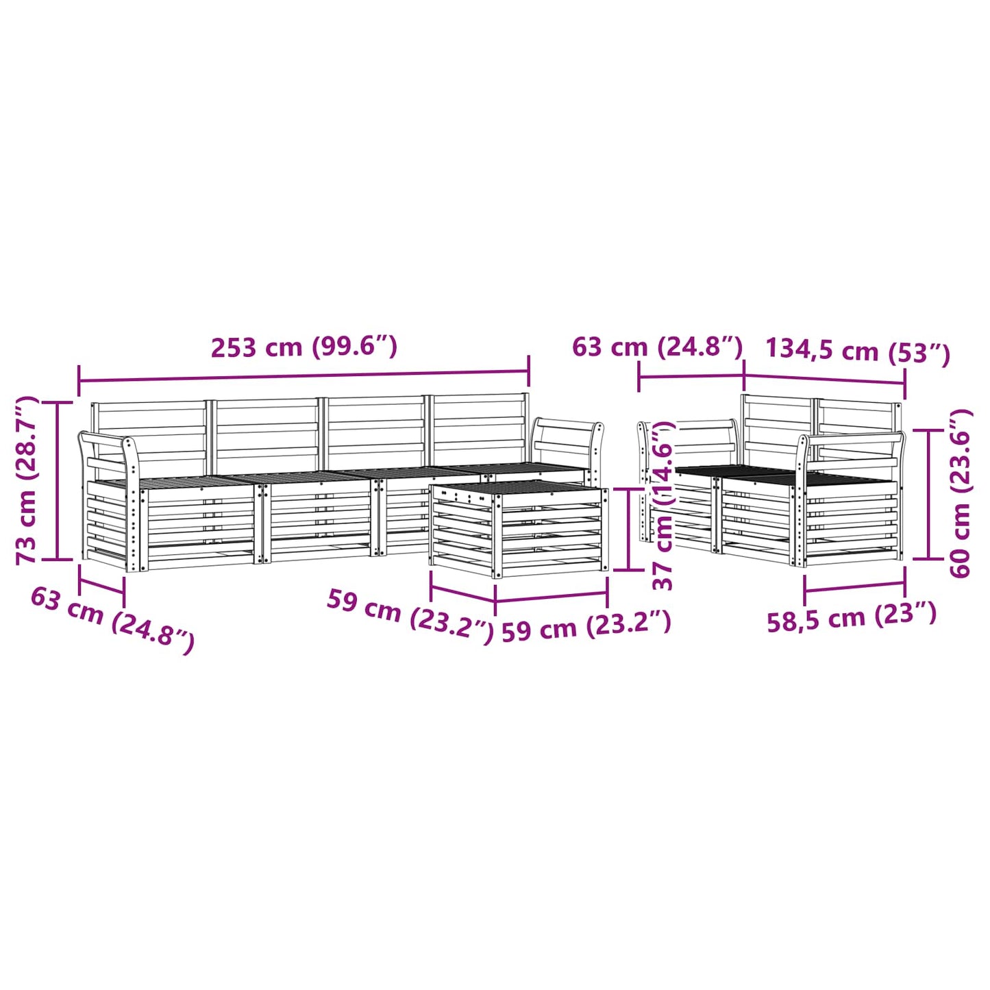 Utendørs sofa-sett 7 pcs Naturlig Solid akasietre