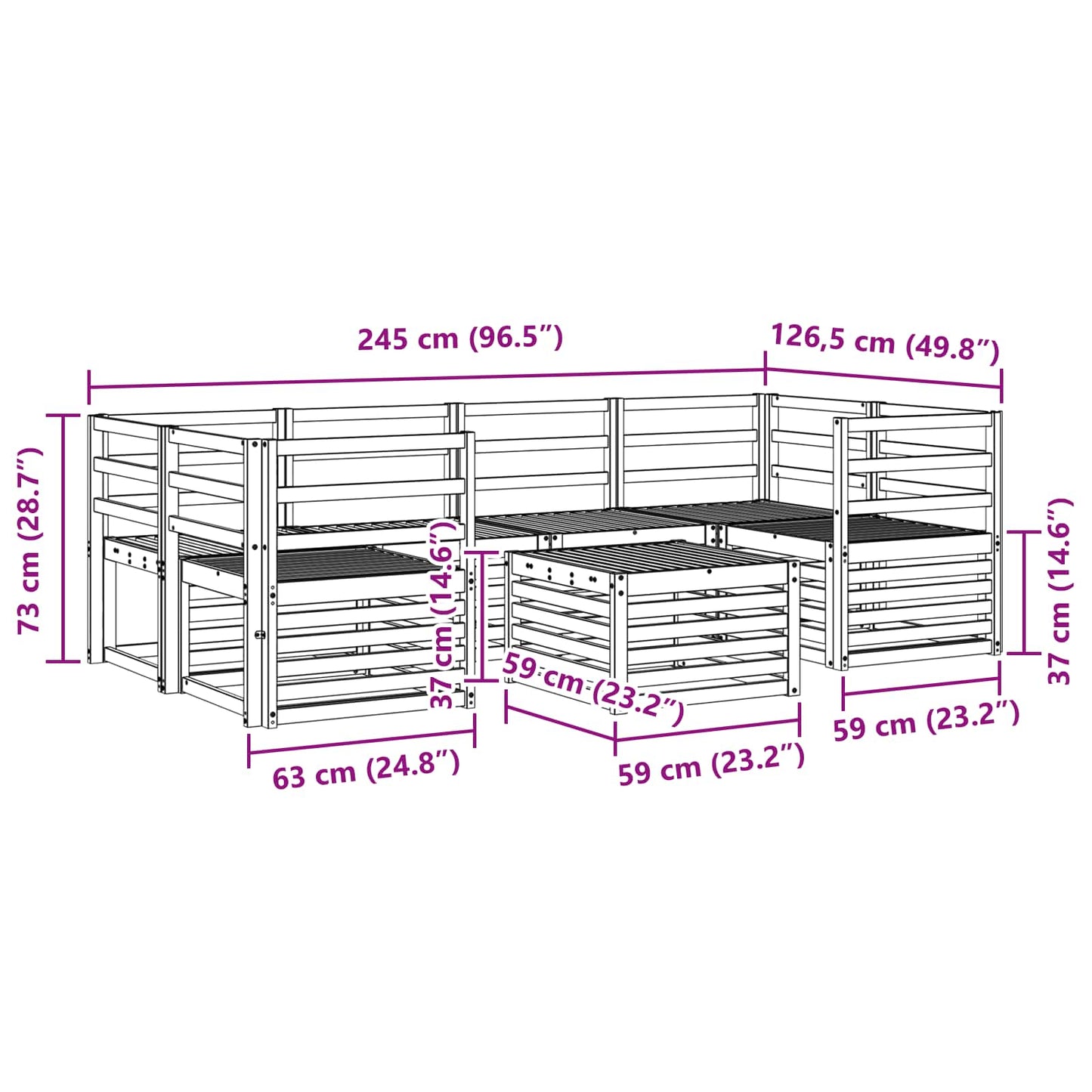 Utendørs sofa-sett 7 pcs Naturlig Solid akasietre