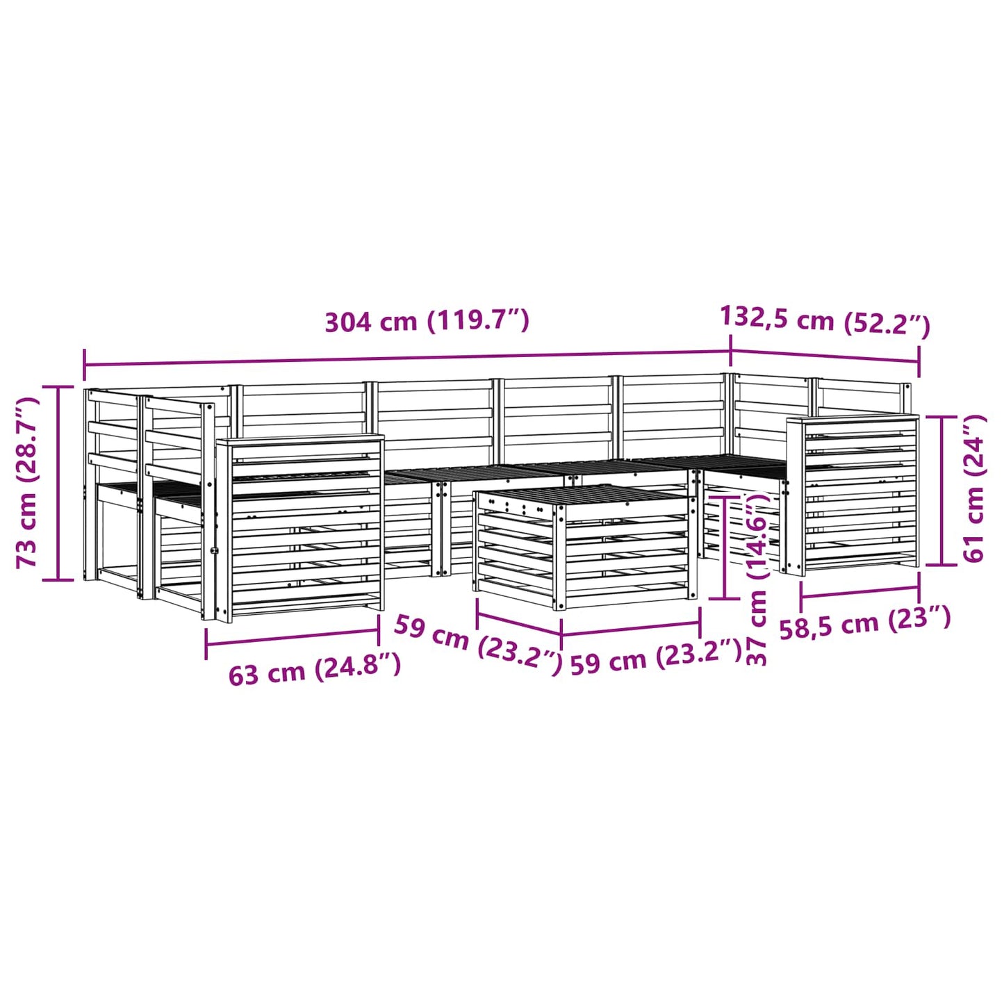 Sofasett 8 pcs Naturlig Solid akasietre vidaXL