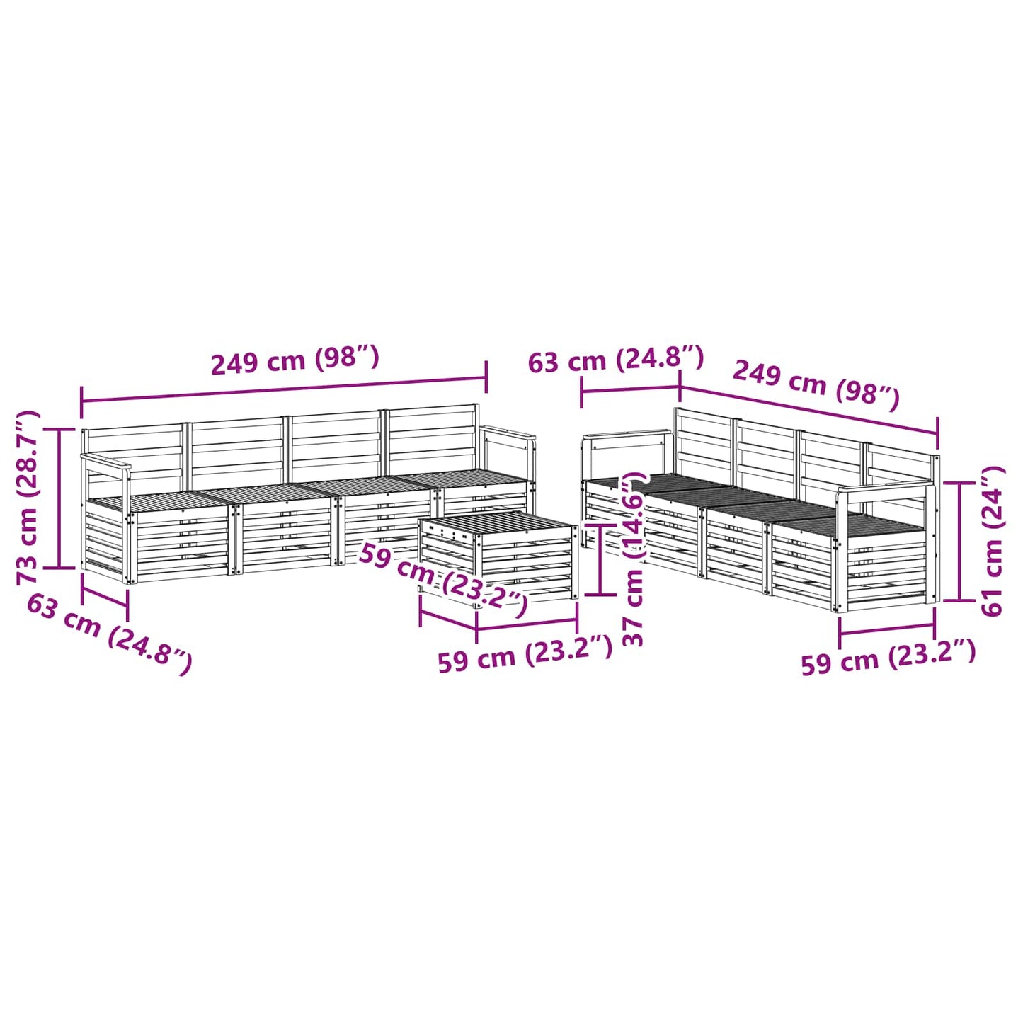 Sofasett 9 pcs Naturlig Solid akasietre vidaXL