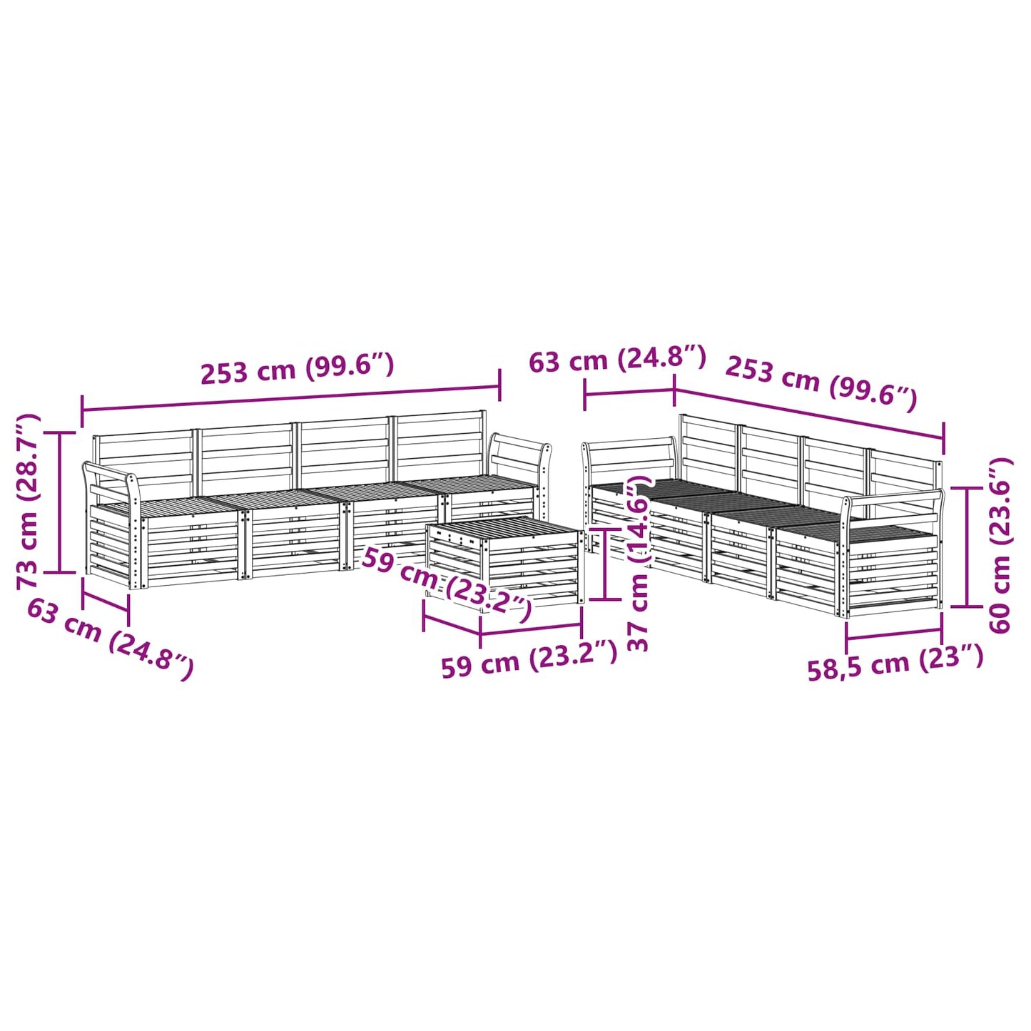 Sofasett 9 pcs Naturlig Solid akasietre vidaXL