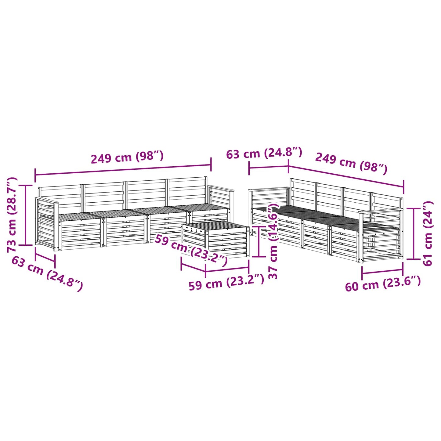 Sofasett 9 pcs Naturlig Solid akasietre vidaXL