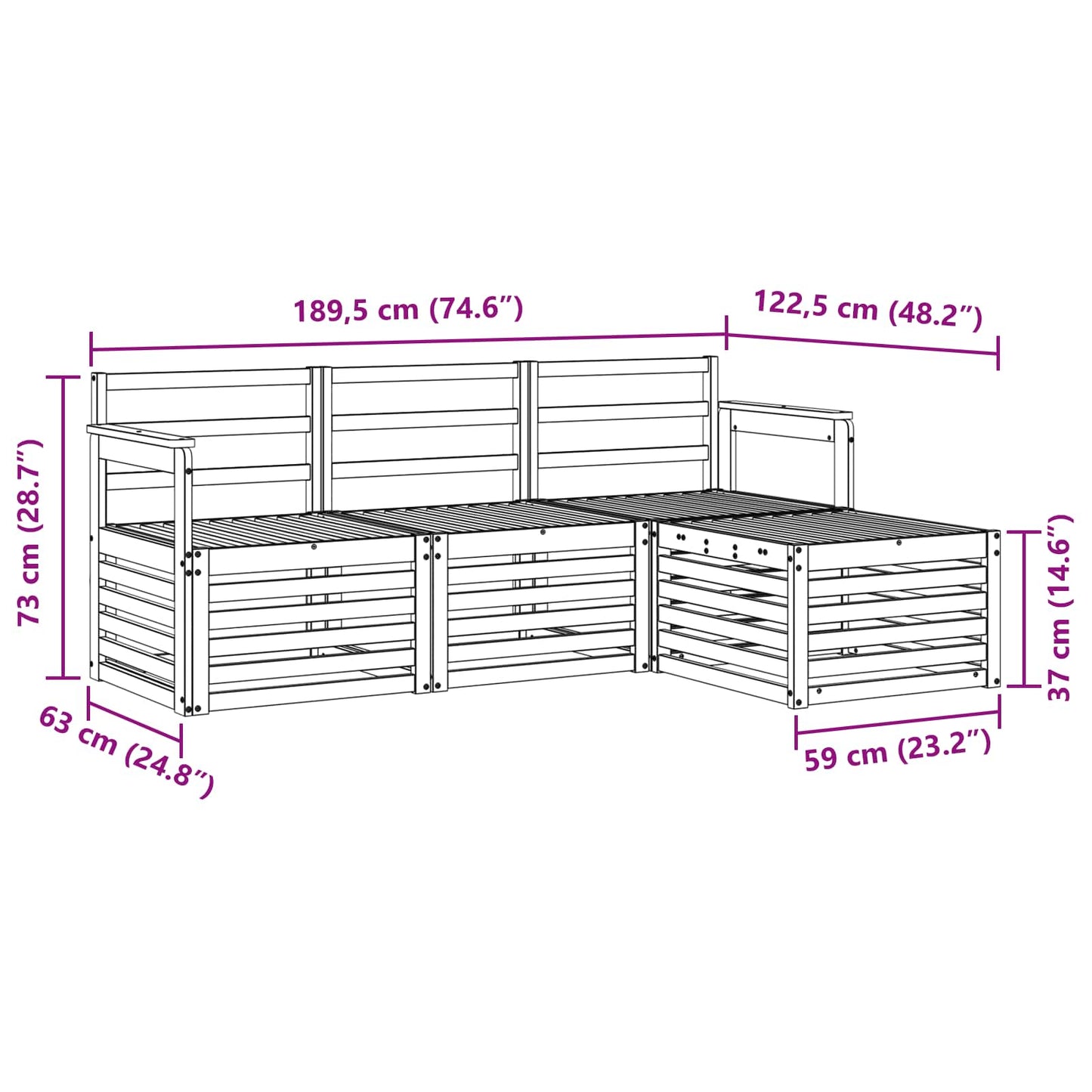 Sofasett 4 pcs Naturlig Solid akasietre vidaXL