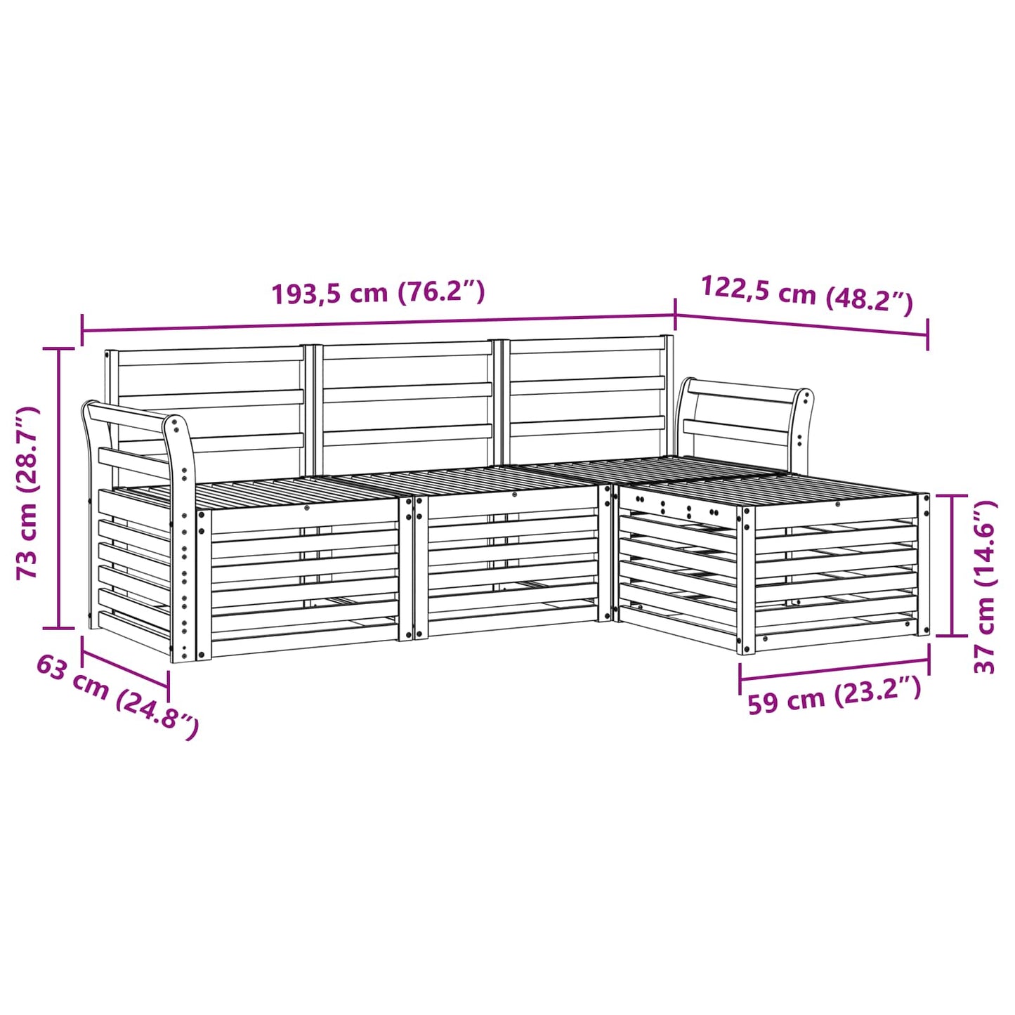 Sofasett 4 pcs Naturlig Solid akasietre vidaXL