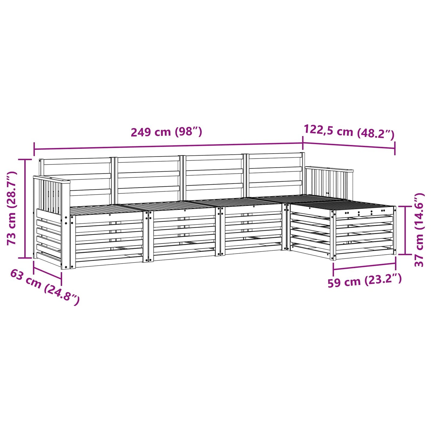Utendørs sofa-sett 5 pcs Naturlig
