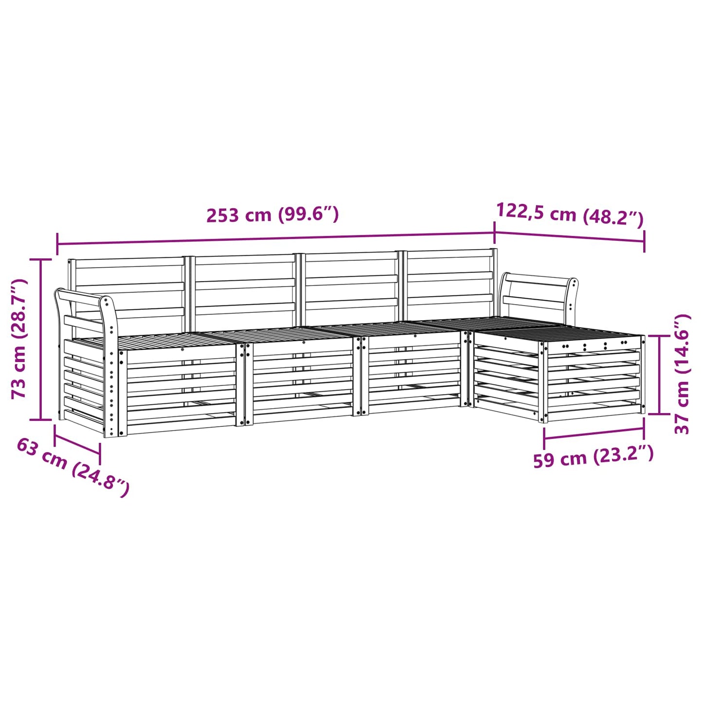 Utendørs sofa-sett 5 pcs Naturlig