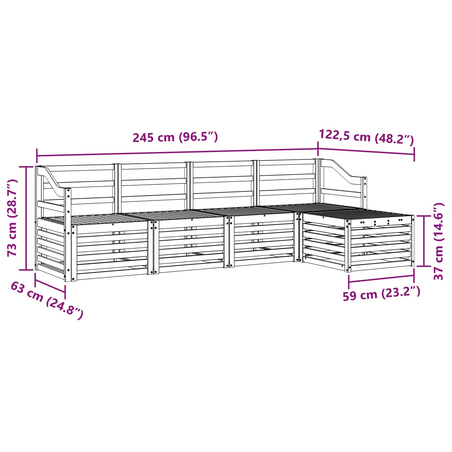 Utendørs sofa-sett 5 pcs Naturlig