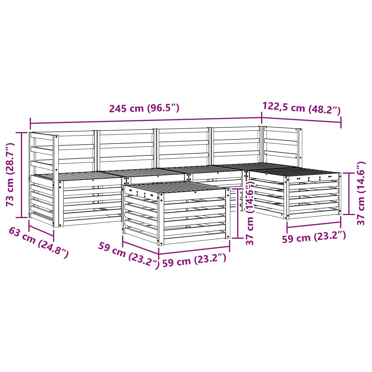 Sofasett 6 pcs Naturlig Solid akasietre vidaXL