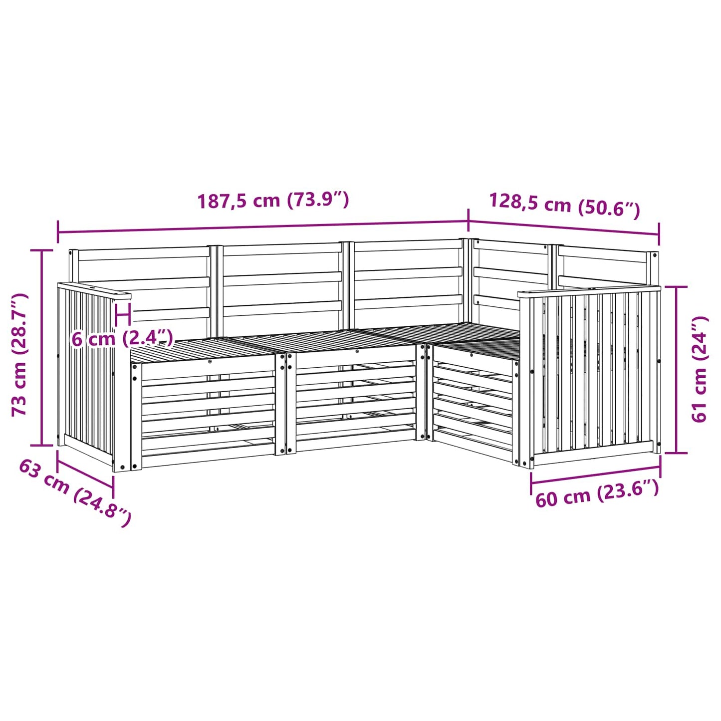 Sofasett 4 pcs Naturlig Solid akasietre vidaXL