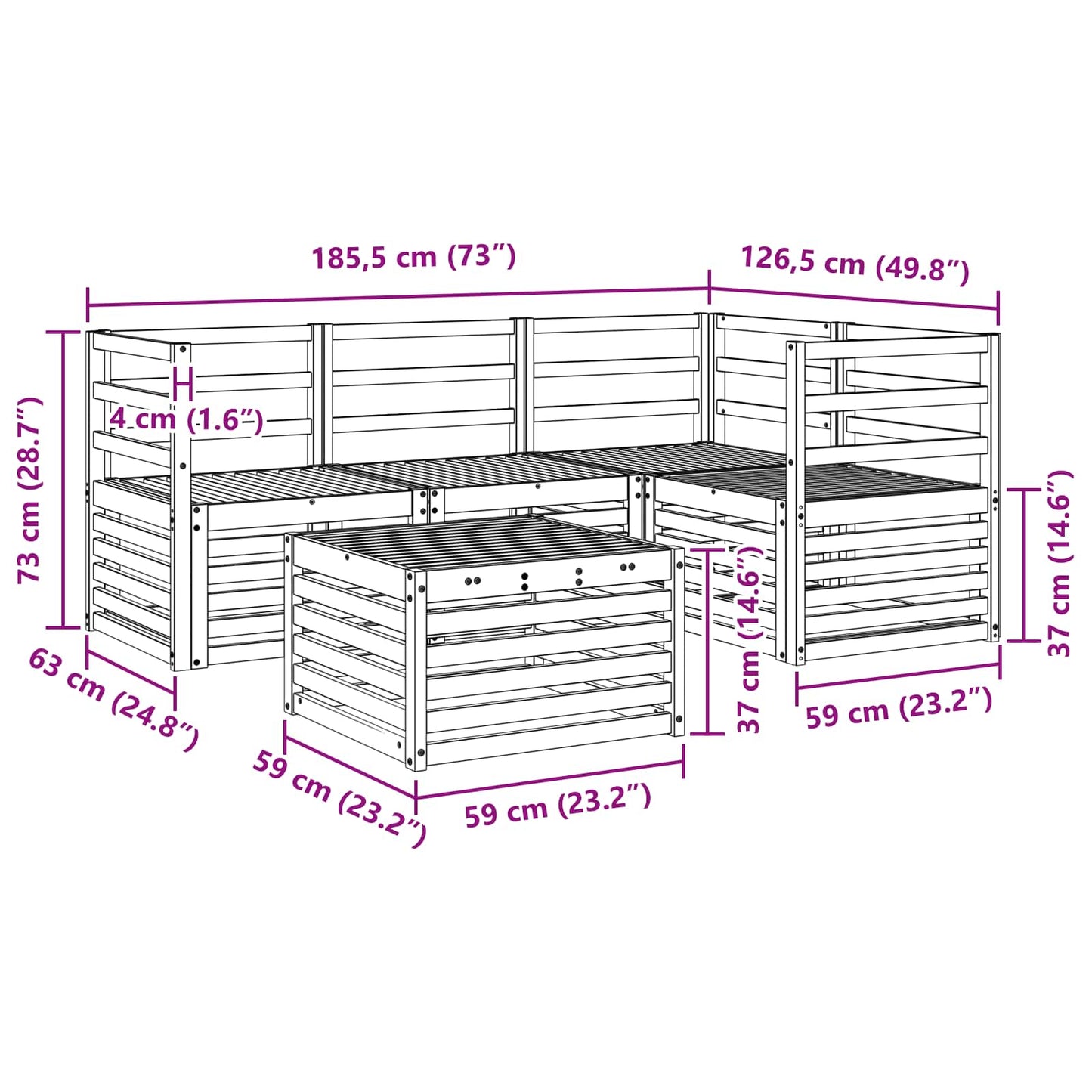 Sofasett 5 pcs Naturlig Solid akasietre vidaXL
