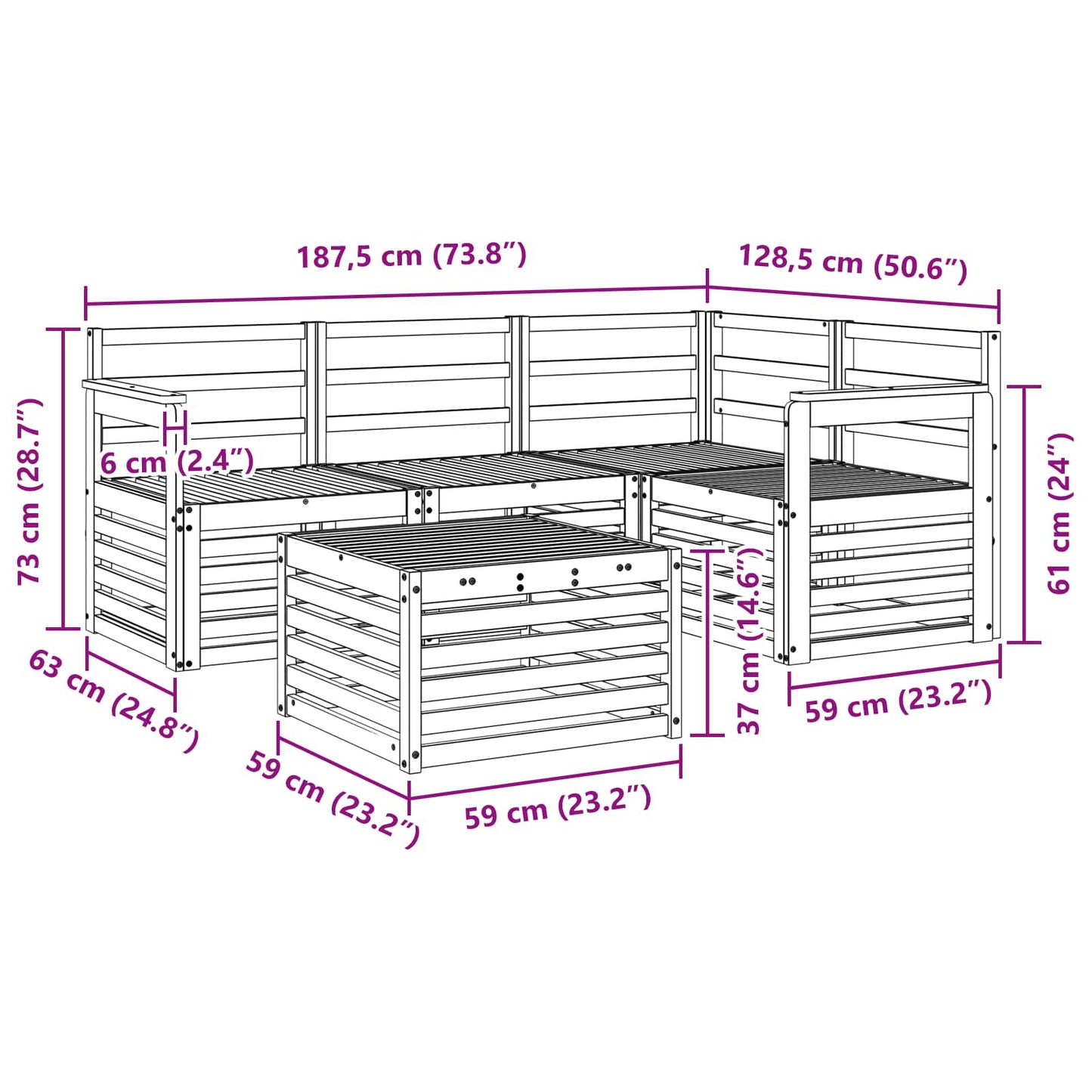 Utendørs sofa-sett 5 pcs Naturlig