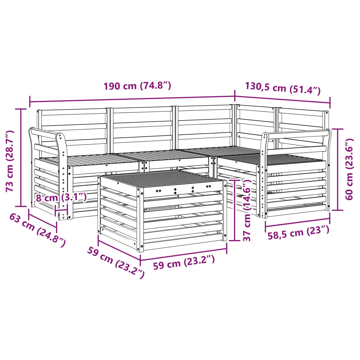 Utendørs sofa-sett 5 pcs Naturlig