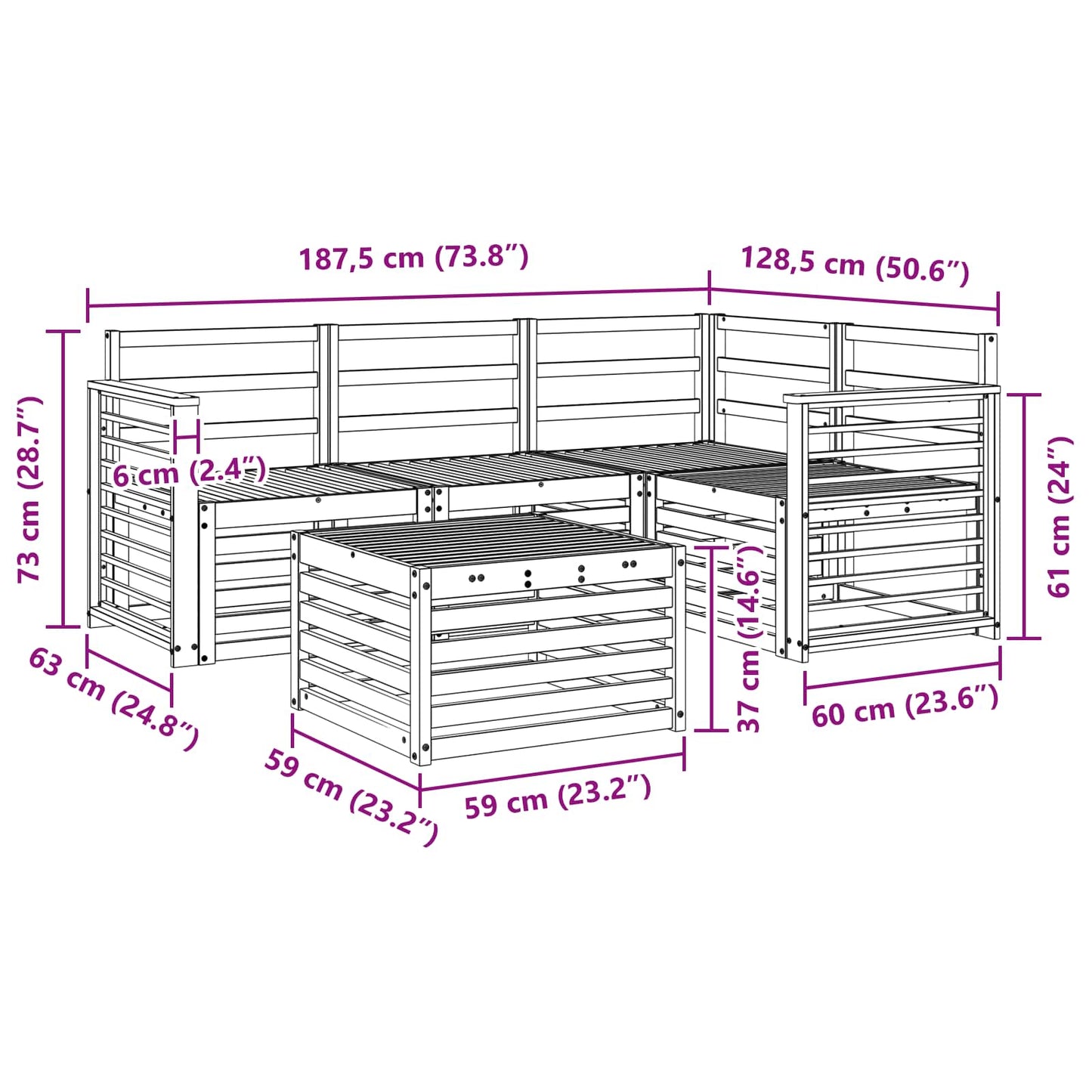 Utendørs sofa-sett 5 pcs Naturlig Solid akasietre