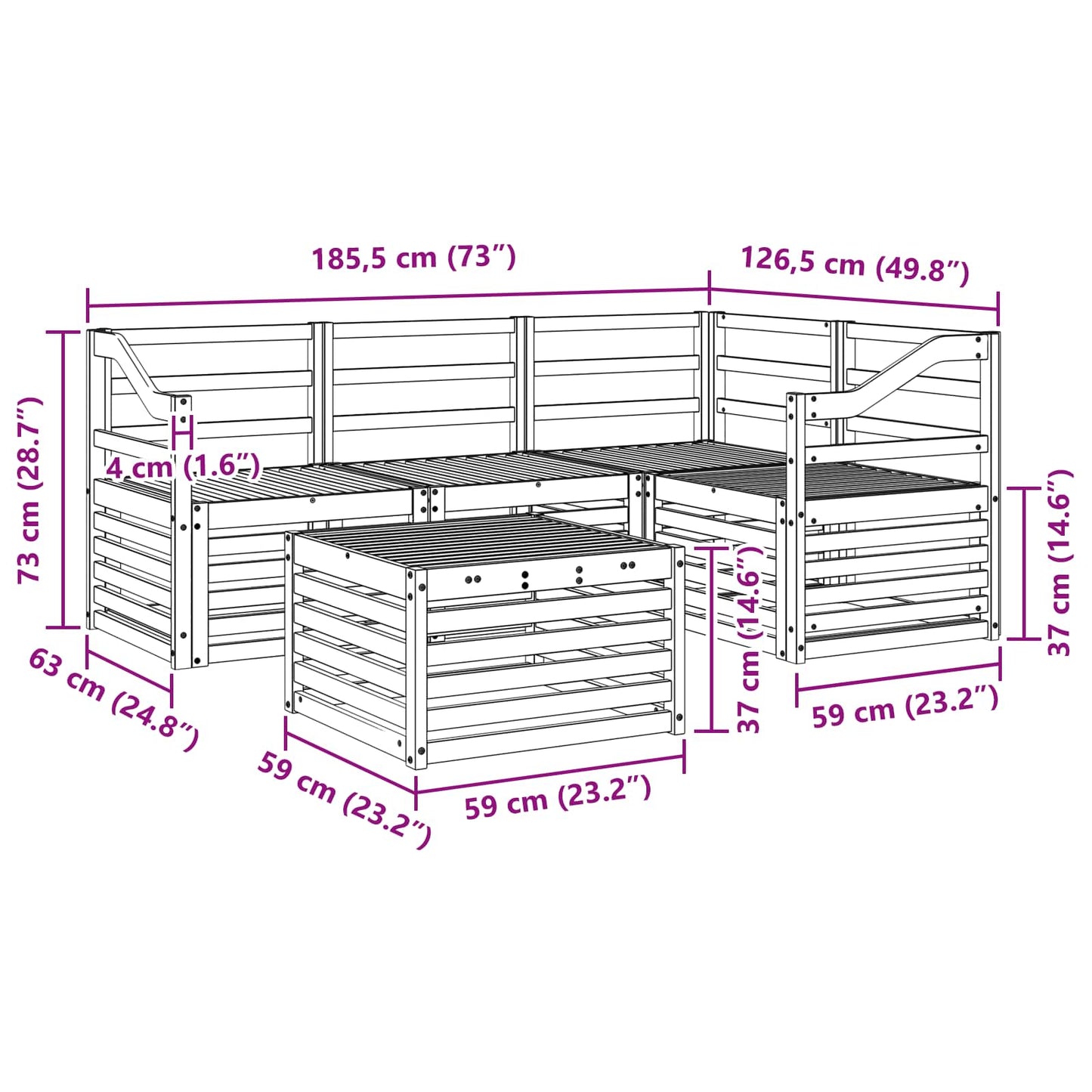 Utendørs sofa-sett 5 pcs Naturlig