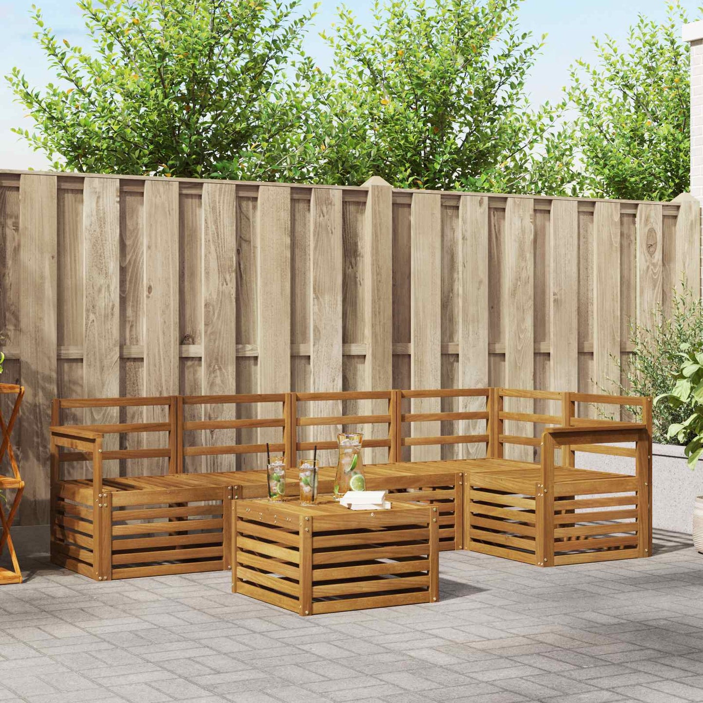 Seksjonssofa Sett 6 pcs Naturlig Solid akasietre