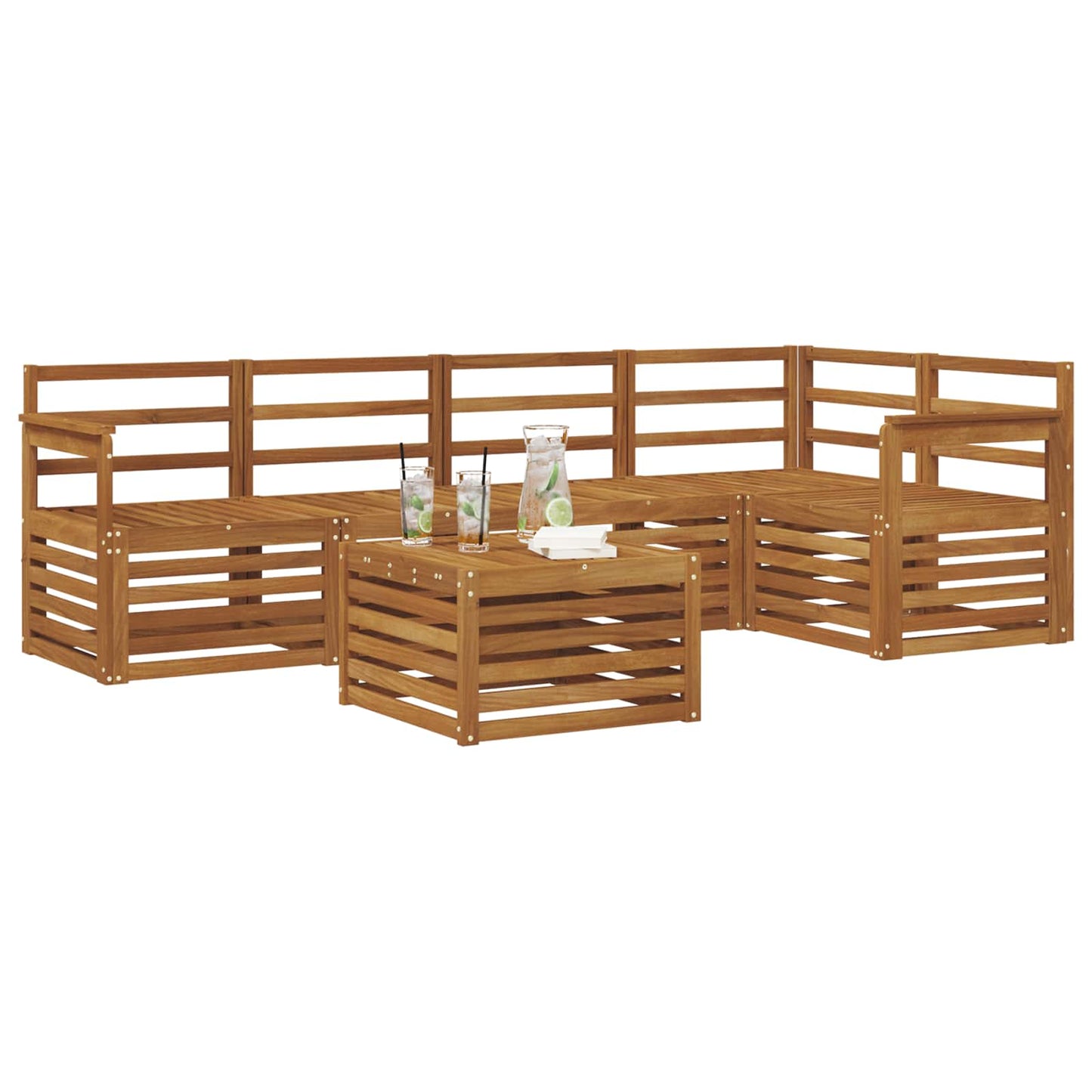 Seksjonssofa Sett 6 pcs Naturlig Solid akasietre