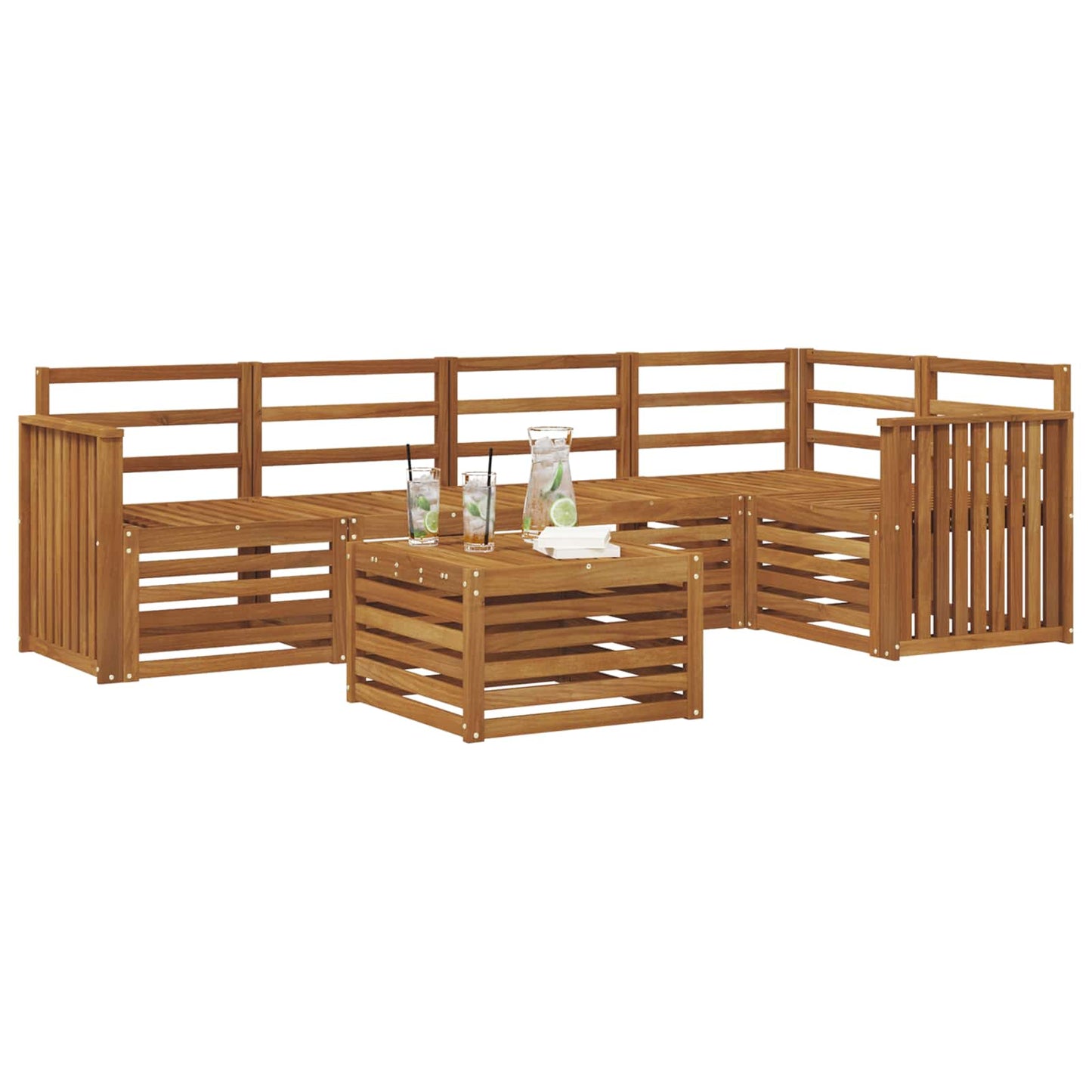 Seksjonssofa Sett 6 pcs Naturlig Solid akasietre