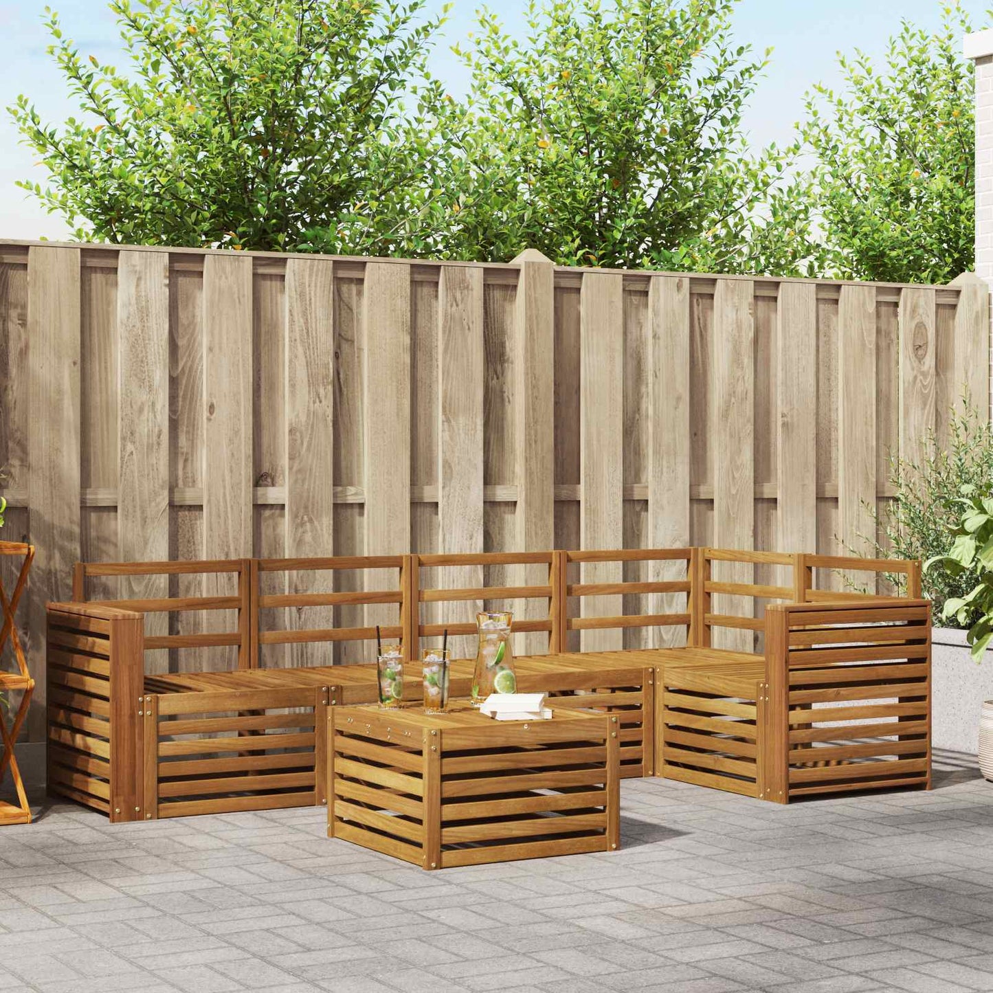 Seksjonssofa Sett 6 pcs Naturlig Solid akasietre