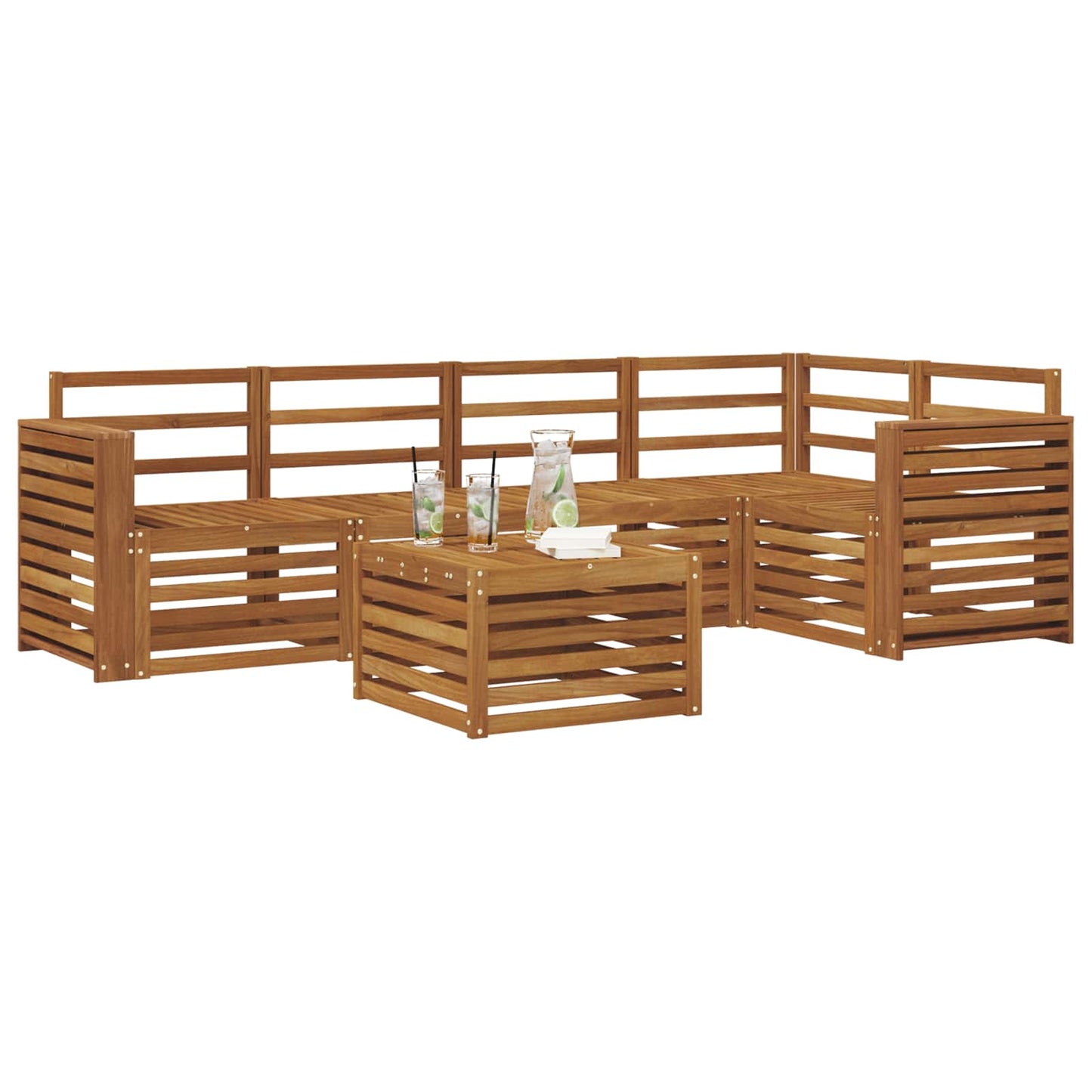 Seksjonssofa Sett 6 pcs Naturlig Solid akasietre