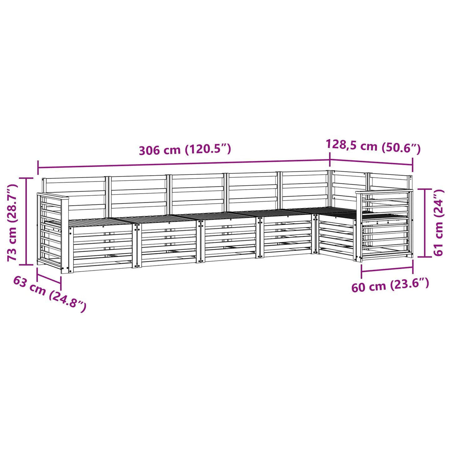 Sofasett 6 pcs Naturlig Solid akasietre vidaXL