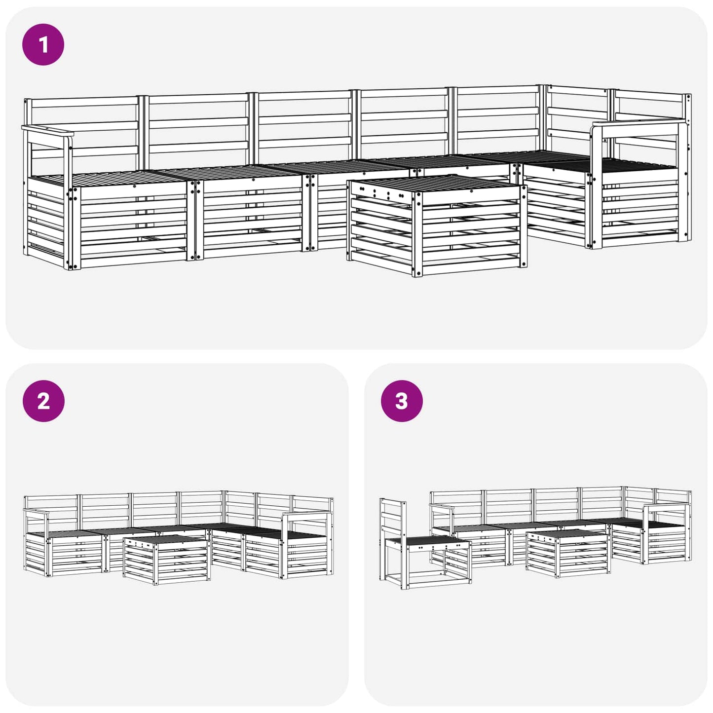 Seksjonssofa Sett 7 pcs Naturlig Solid akasietre