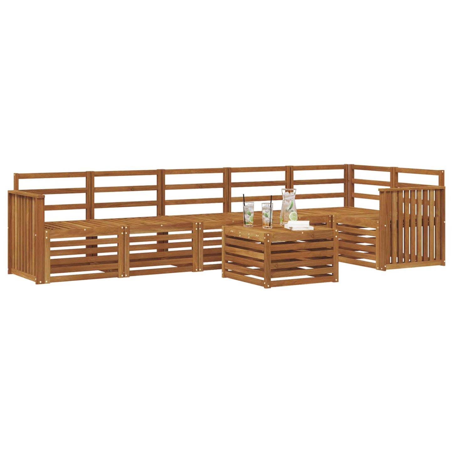 Seksjonssofa Sett 7 pcs Naturlig Solid akasietre