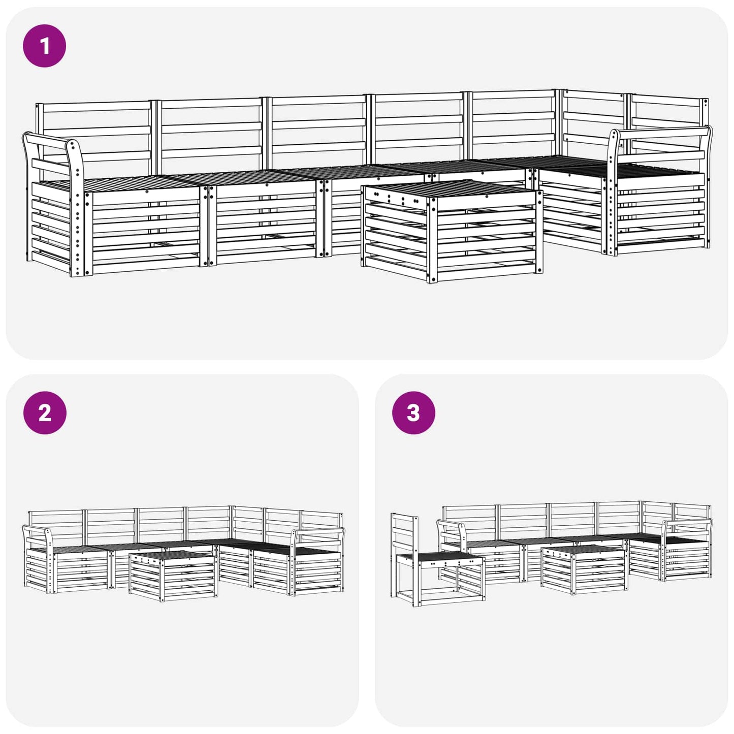 Seksjonssofa Sett 7 pcs Naturlig Solid akasietre